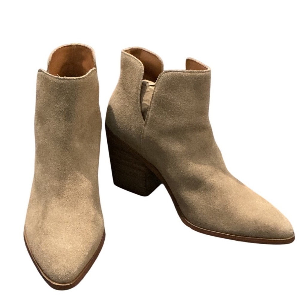 Lisa Vicky Ankle Boots Womens 8 Tan Suede Side Cutout Block Heel Bootie‎